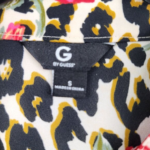 G By Guess Womens Leopard Floral Print Zip-Up Screw Buttons Cuff Blouse Small - Picture 4 of 8